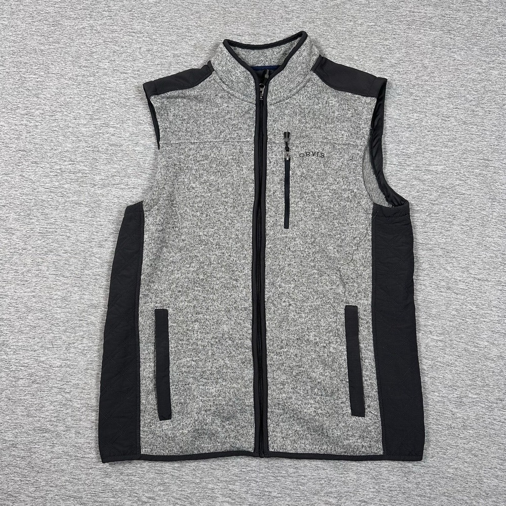Orvis Sweater Vest Men Large Gray Fleece Full Zip Outdoor Gorpcore Hiking Travel